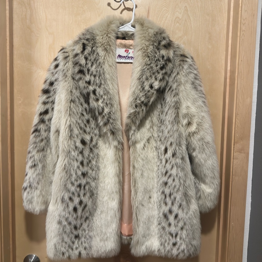 Monterey Fashions Women's Faux Fur Coat - Cream and Black size medium-large